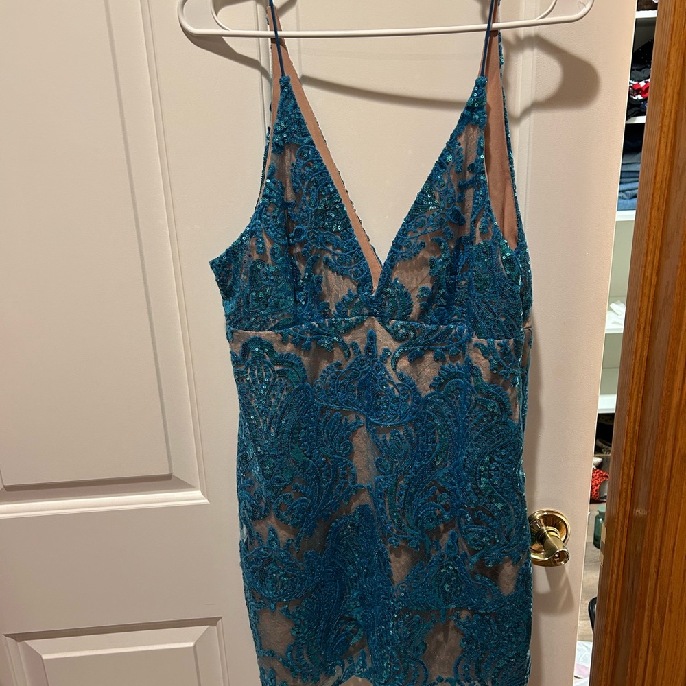 Free People Night Shimmer Mini Dress Teal Sequin Cocktail